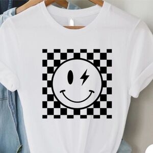 SMILEY FACE CHECKERED t shirt